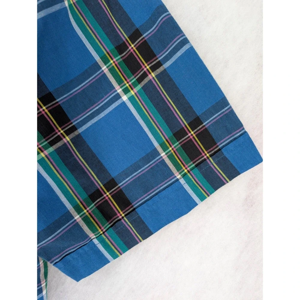 Vintage Plains Western Wear Mens 2X Big‎ Man Blue Plaid SS Pearl Snap Shirt